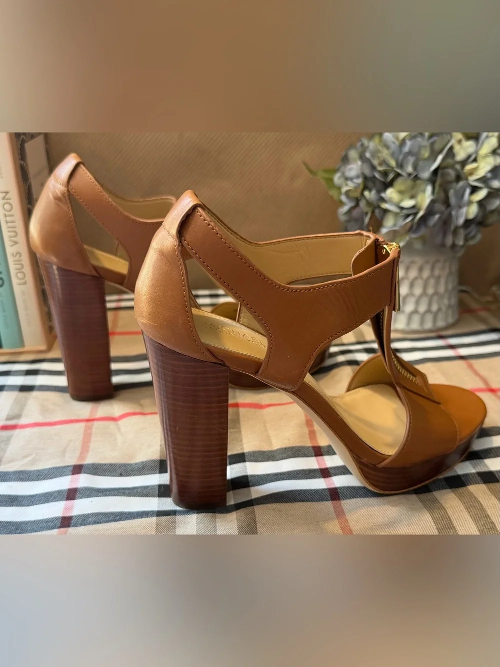 Michael Kors Tan Leather T-Zip Platform Heels